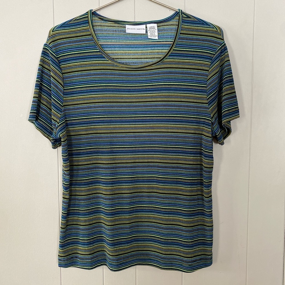 Jaclyn Smith 90s stripe short sleeve top